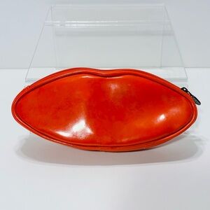 90s Ultima II Revlon Red Patent Lip Shaped Cosmetic Bag Vintage Korea 8.5”x3.5”